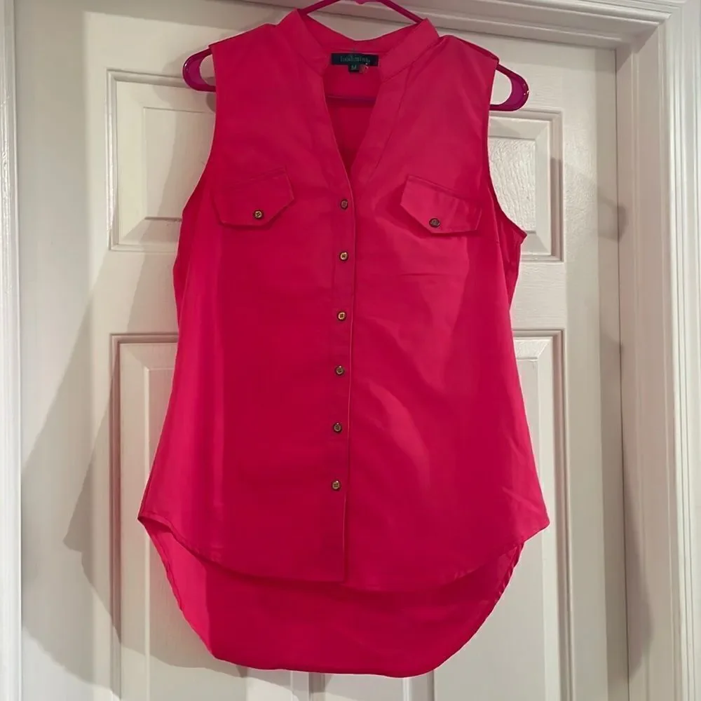 Sleeveless Button Blouse Hot Pink